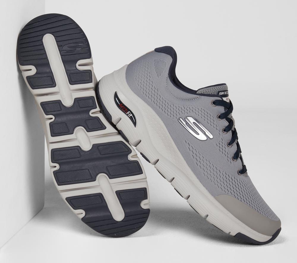 Men Skechers Arch Fit Lace Up Grey / Navy  USA |  7832-CFWGP