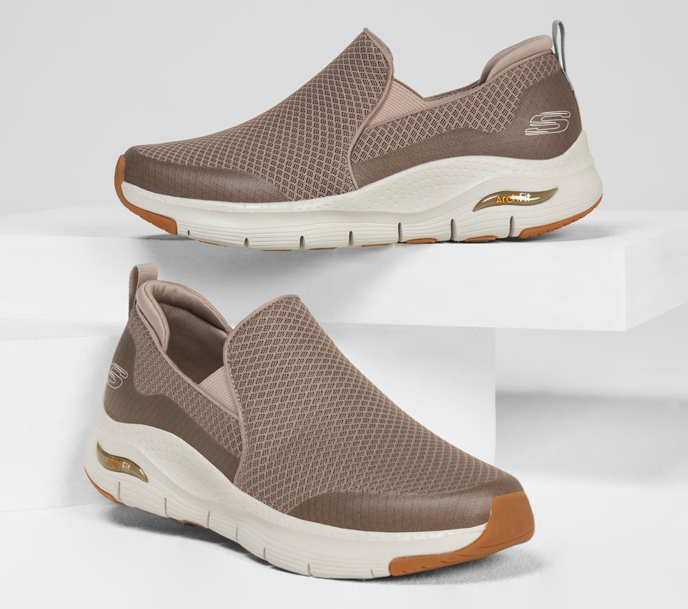 Men Skechers Arch Fit - Banlin Slip On Shoes Taupe Brown  USA |  9253-HUAMR