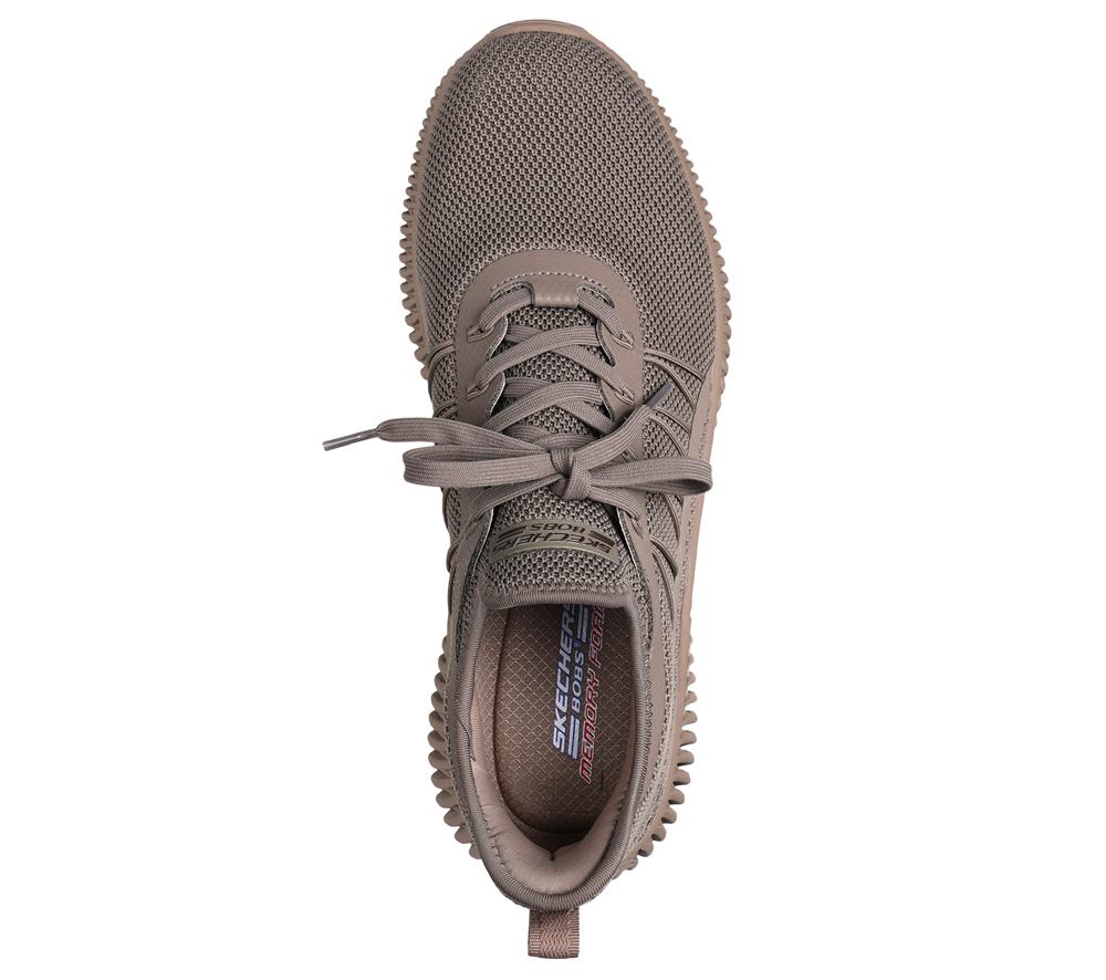 Men Skechers BOBS Geo Slip On Shoes Taupe Brown  USA |  5401-HMLPA