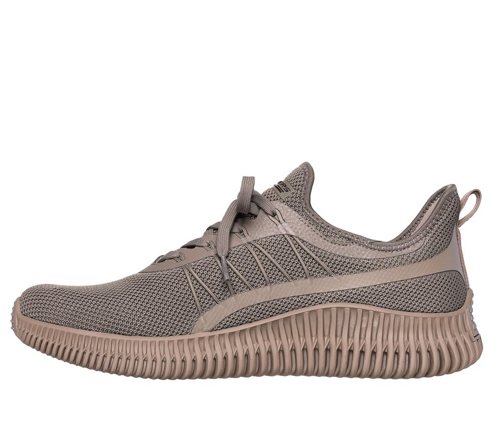 Men Skechers BOBS Geo Slip On Shoes Taupe Brown  USA |  5401-HMLPA