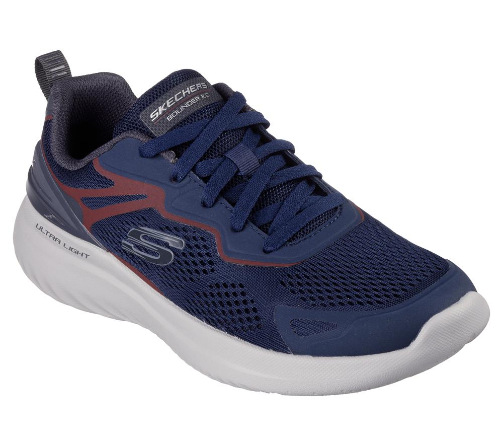 Men Skechers Bounder 2.0 - Andal Lace Up Navy / Burgundy  USA |  6325-FHVTE