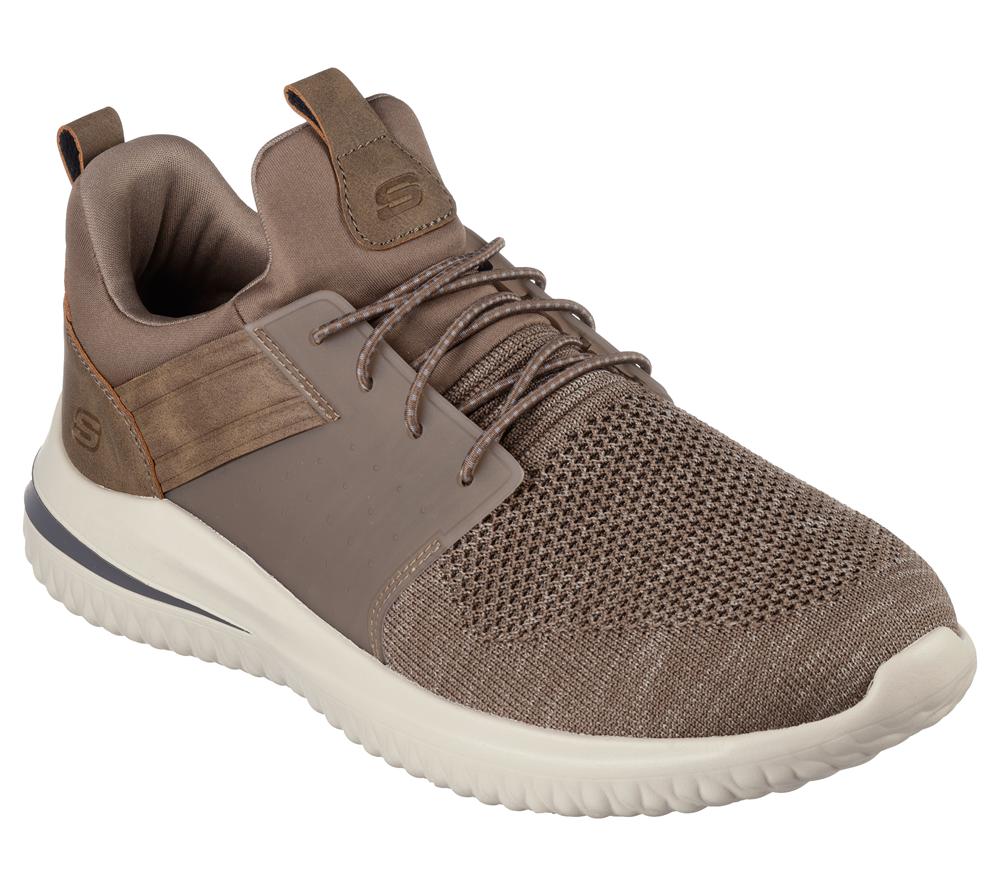 Men Skechers Delson 3.0 - Cicada Slip On Shoes Khaki  USA |  1479-BCOKH