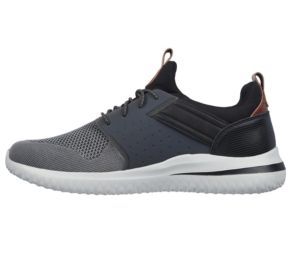 Men Skechers Delson 3.0 - Cicada Slip On Shoes Grey / Black  USA |  3408-POXFQ