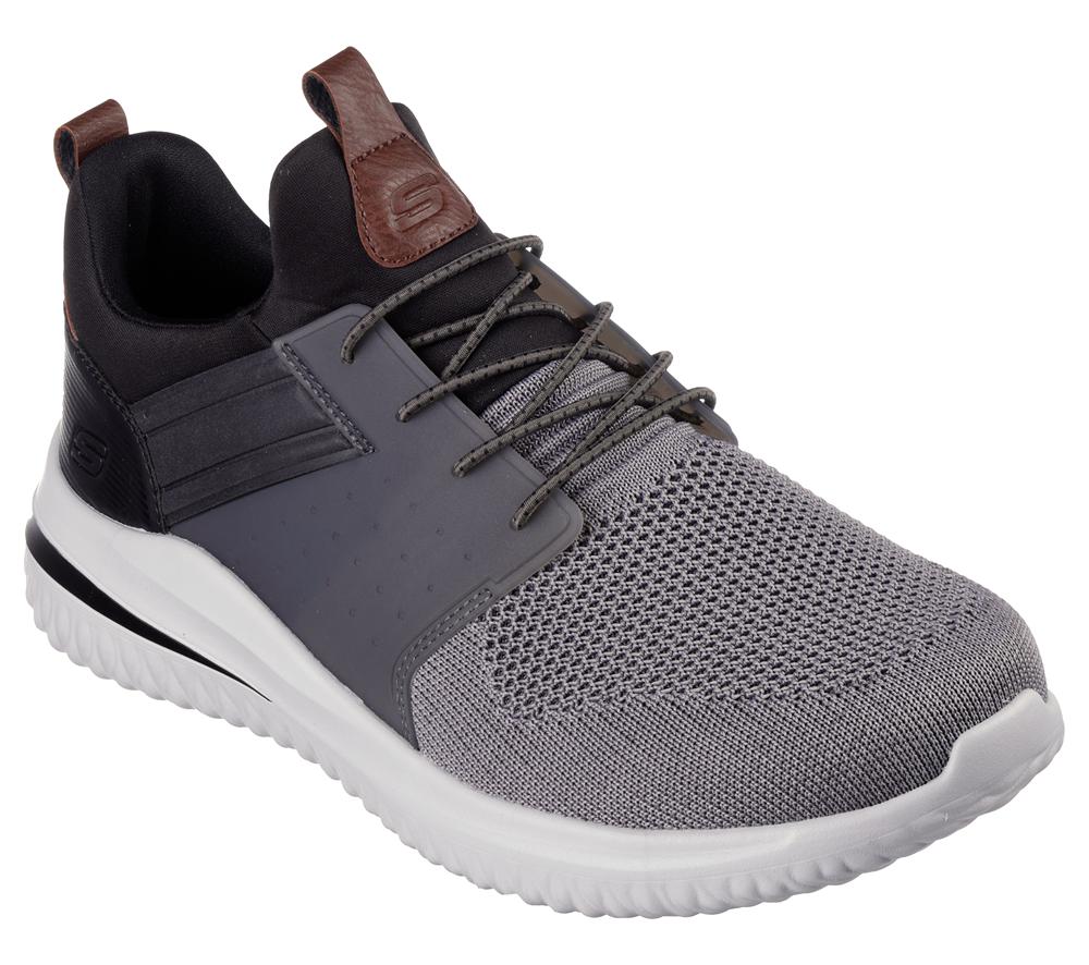 Men Skechers Delson 3.0 - Cicada Slip On Shoes Grey / Black  USA |  3408-POXFQ