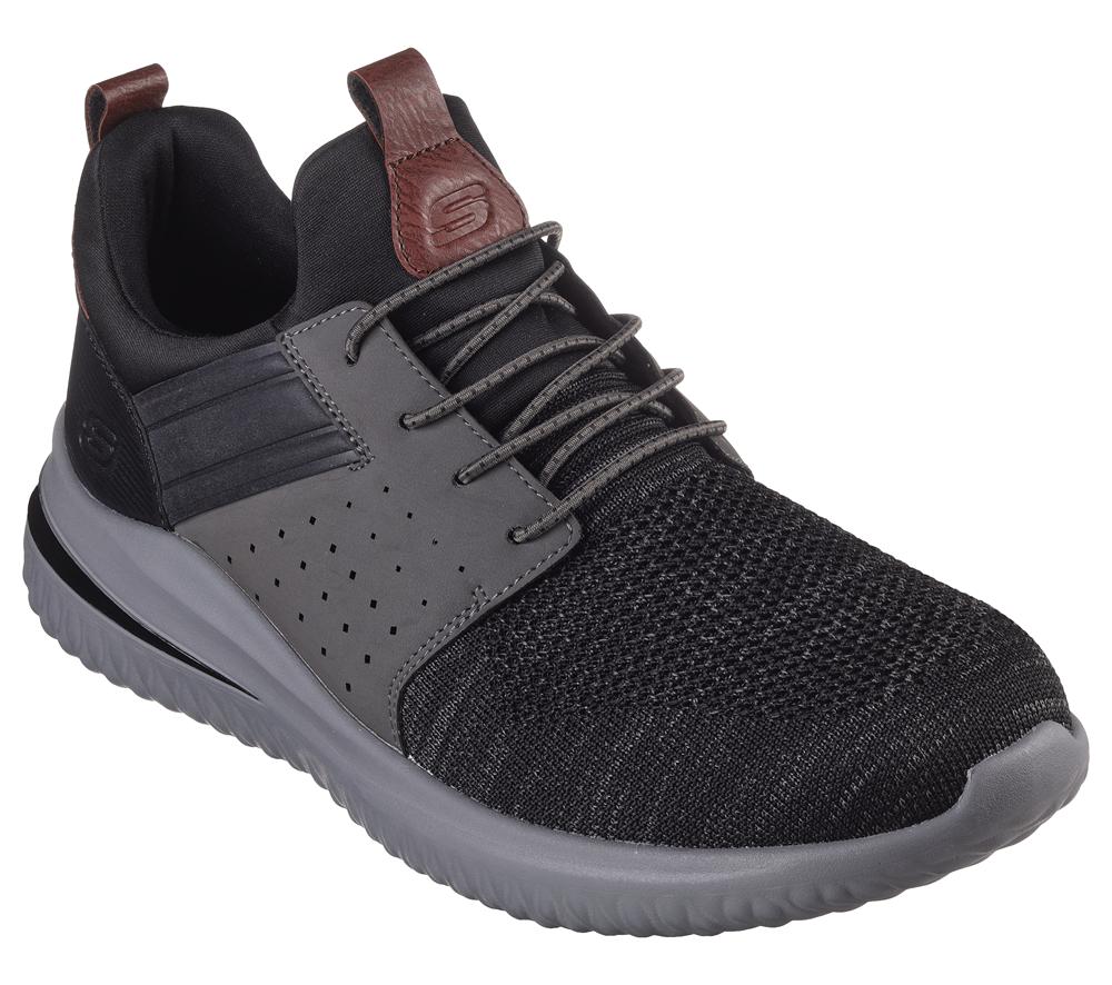 Men Skechers Delson 3.0 - Cicada Slip On Shoes Black / Grey  USA |  1502-BTCUX