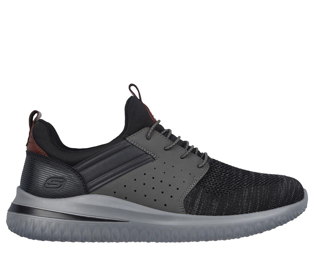 Men Skechers Delson 3.0 - Cicada Slip On Shoes Black / Grey  USA |  1502-BTCUX