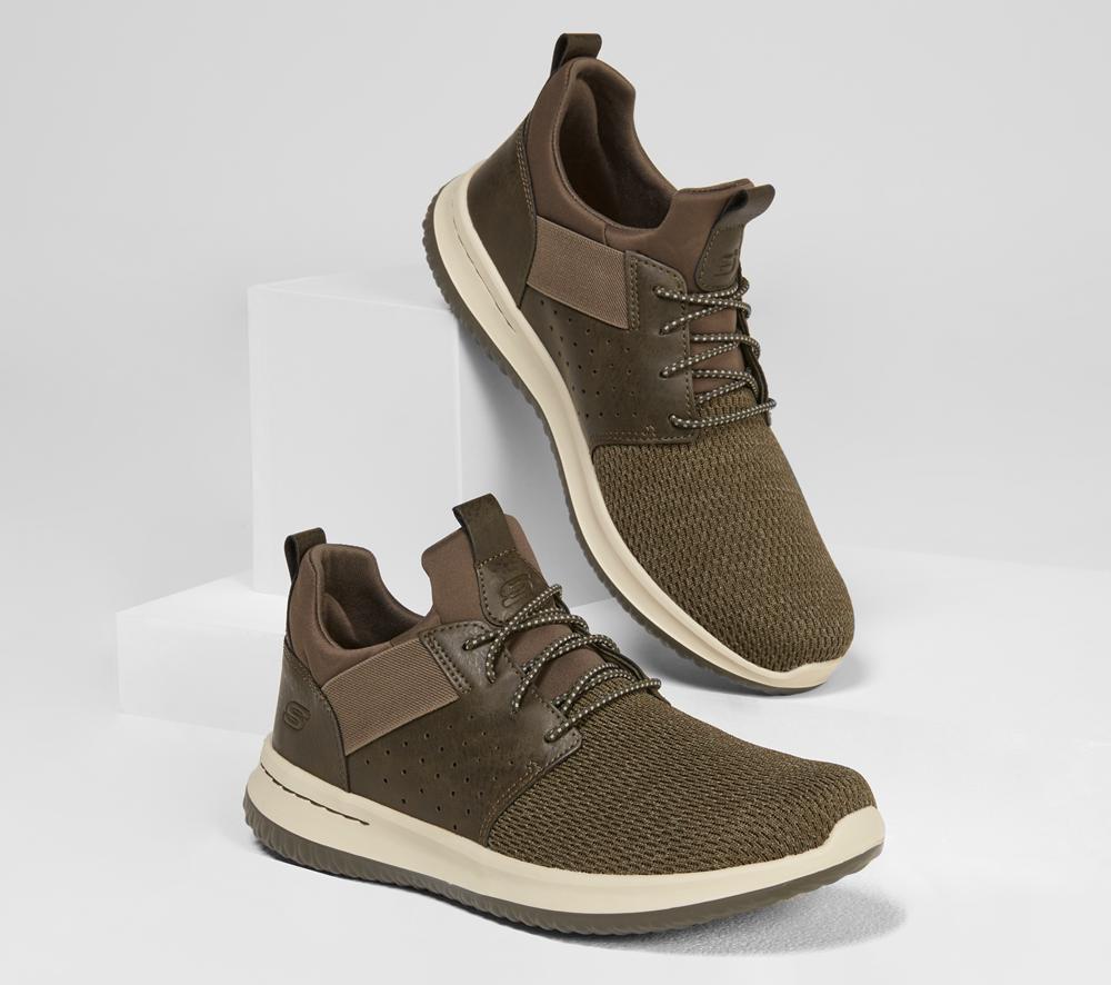 Men Skechers Delson - Camben Slip On Shoes Olive  USA |  6482-VTYGP
