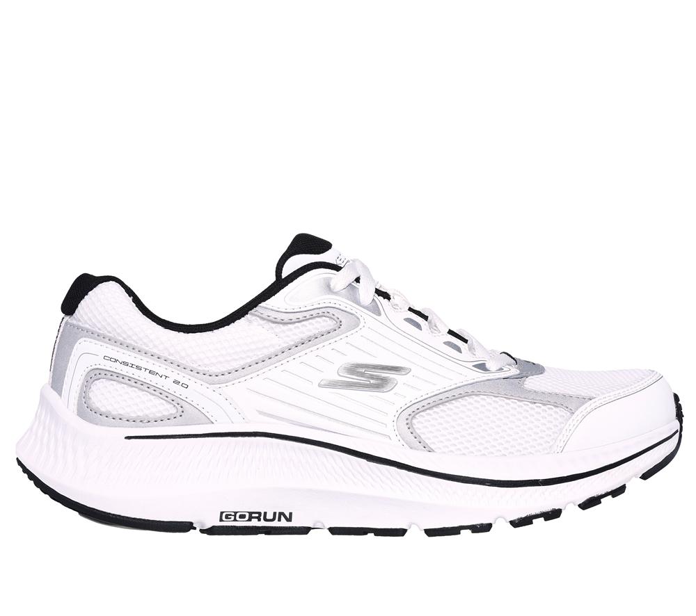 Men Skechers GO RUN Consistent 2.0 - Silver Wolf Lace Up White / Silver  USA |  6183-BRSDN