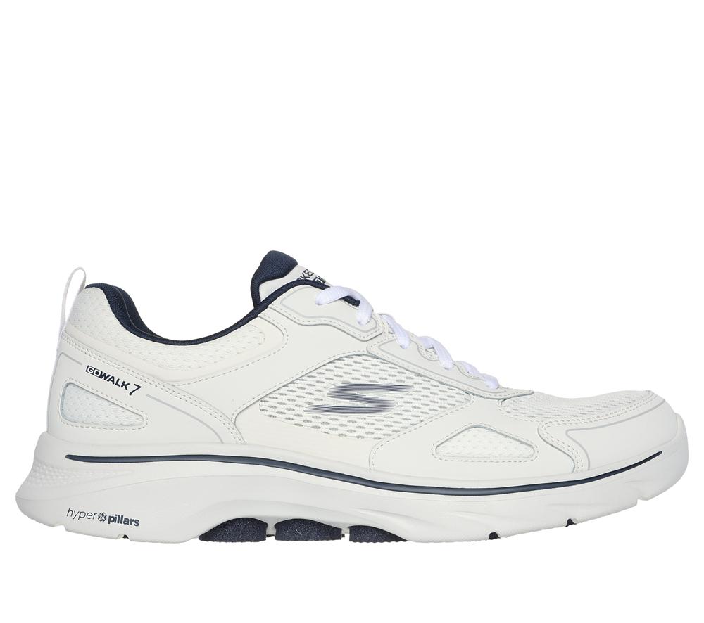 Men Skechers GO WALK 7 - The Forefather Lace Up White / Navy  USA |  2871-UQOWM