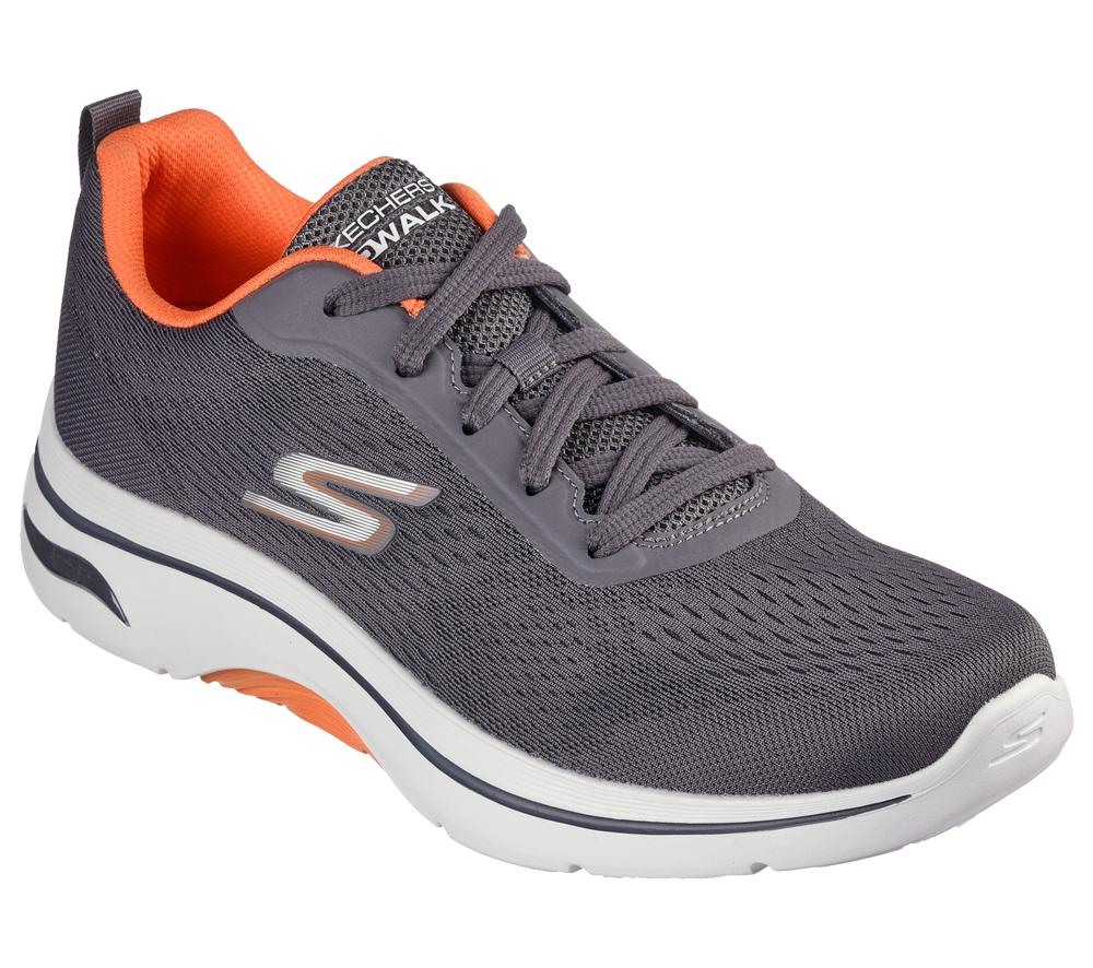 Men Skechers GO WALK Arch Fit 2.0 - Idyllic 2 Lace Up Charcoal / Orange  USA |  8631-REQAW