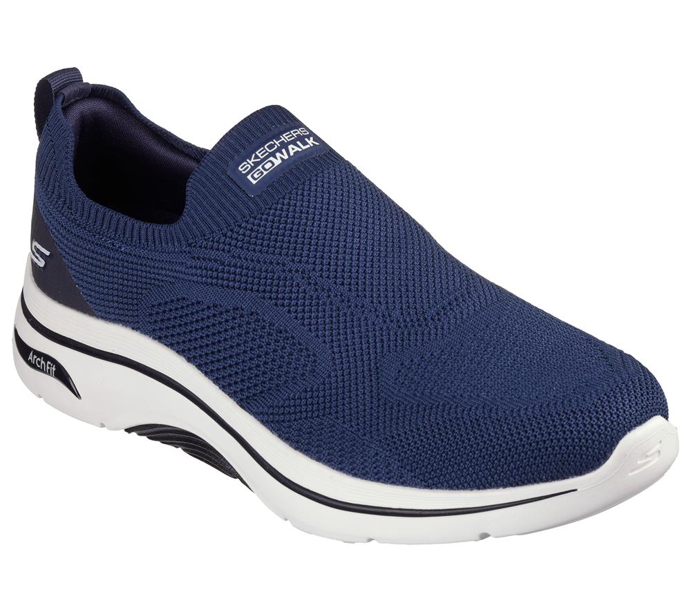Men Skechers GO WALK Arch Fit 2.0 - Knitted Relief Sneakers Navy / Black  USA |  8506-ICZOS