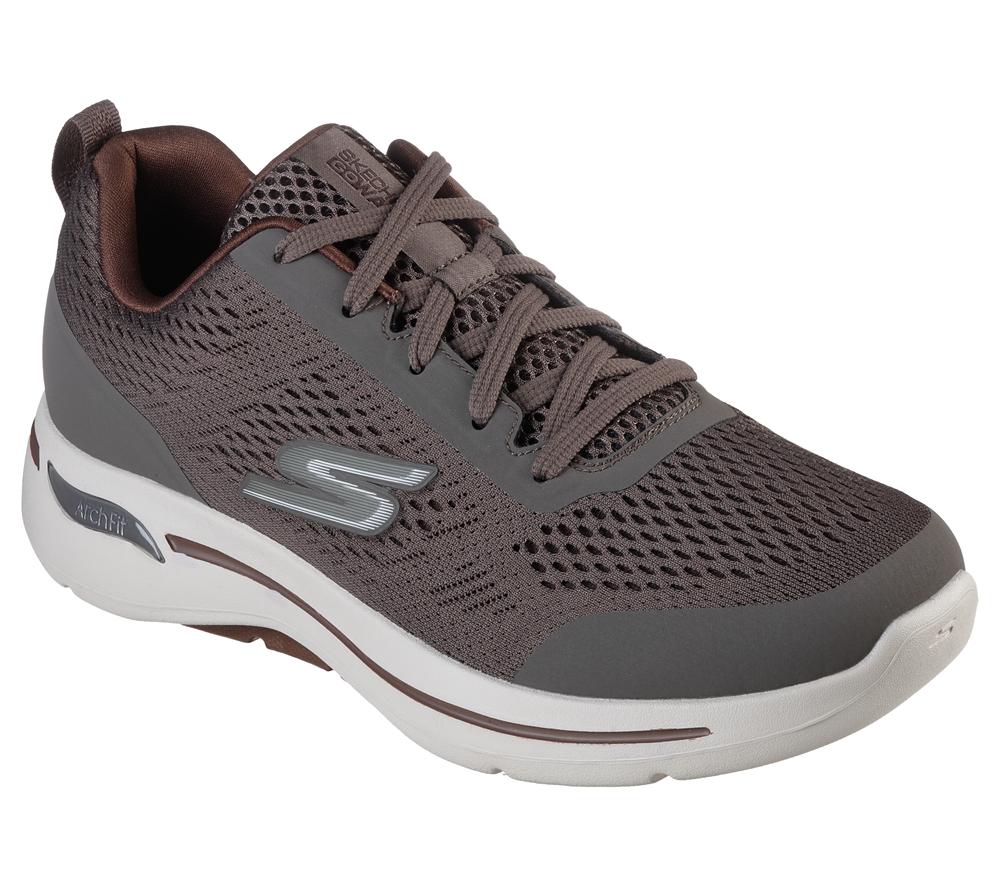 Men Skechers GO WALK Arch Fit - Idyllic Lace Up Taupe Brown  USA |  4602-KQSZW