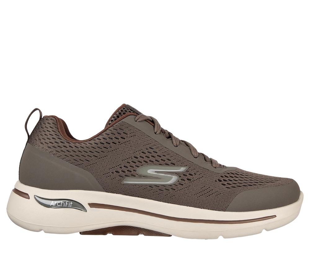 Men Skechers GO WALK Arch Fit - Idyllic Lace Up Taupe Brown  USA |  4602-KQSZW