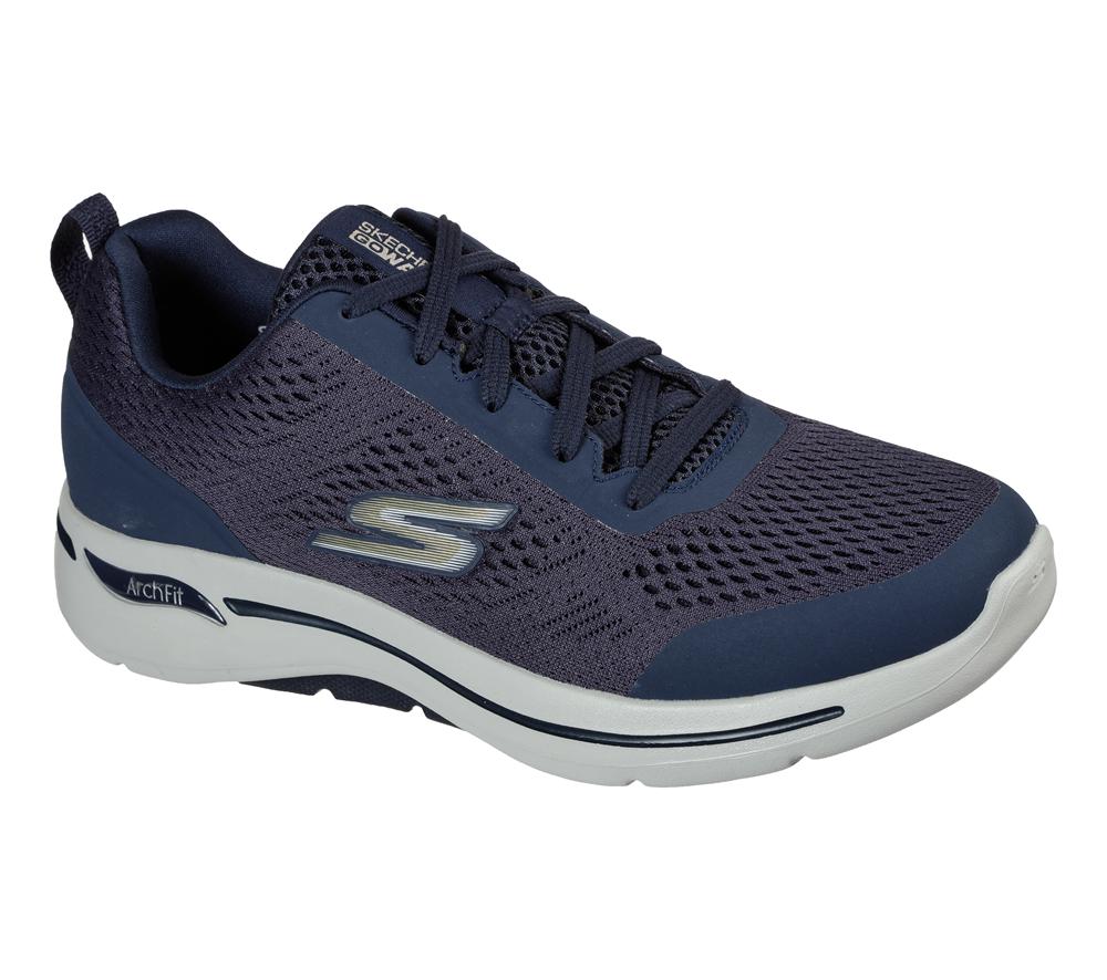Men Skechers GO WALK Arch Fit - Idyllic Lace Up Navy / Gold  USA |  7546-UPAXY