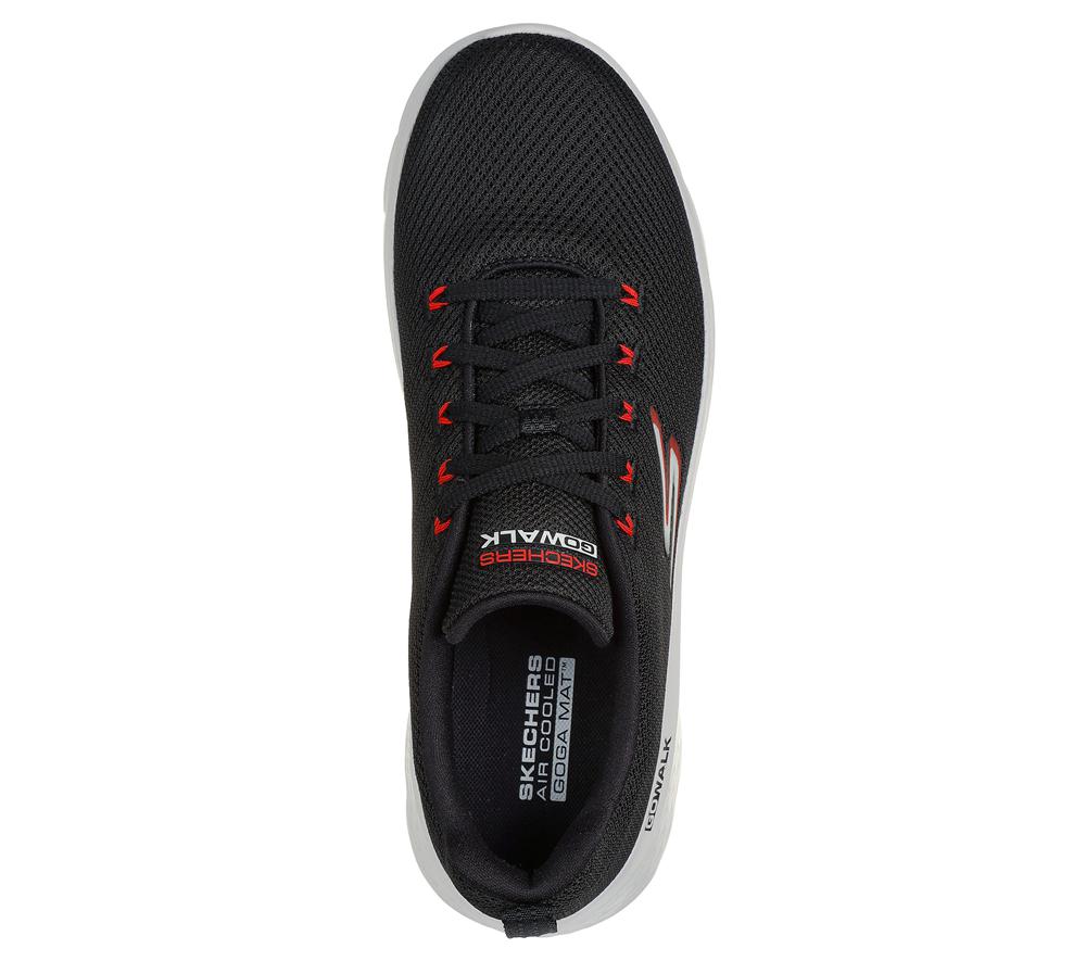 Men Skechers GO WALK Flex - Vespid Lace Up Black / Red  USA |  7680-QMXBJ