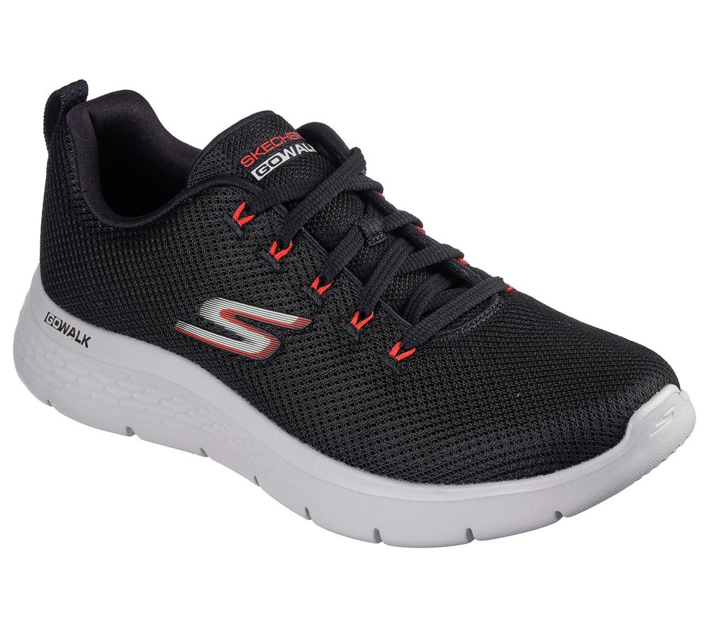 Men Skechers GO WALK Flex - Vespid Lace Up Black / Red  USA |  7680-QMXBJ