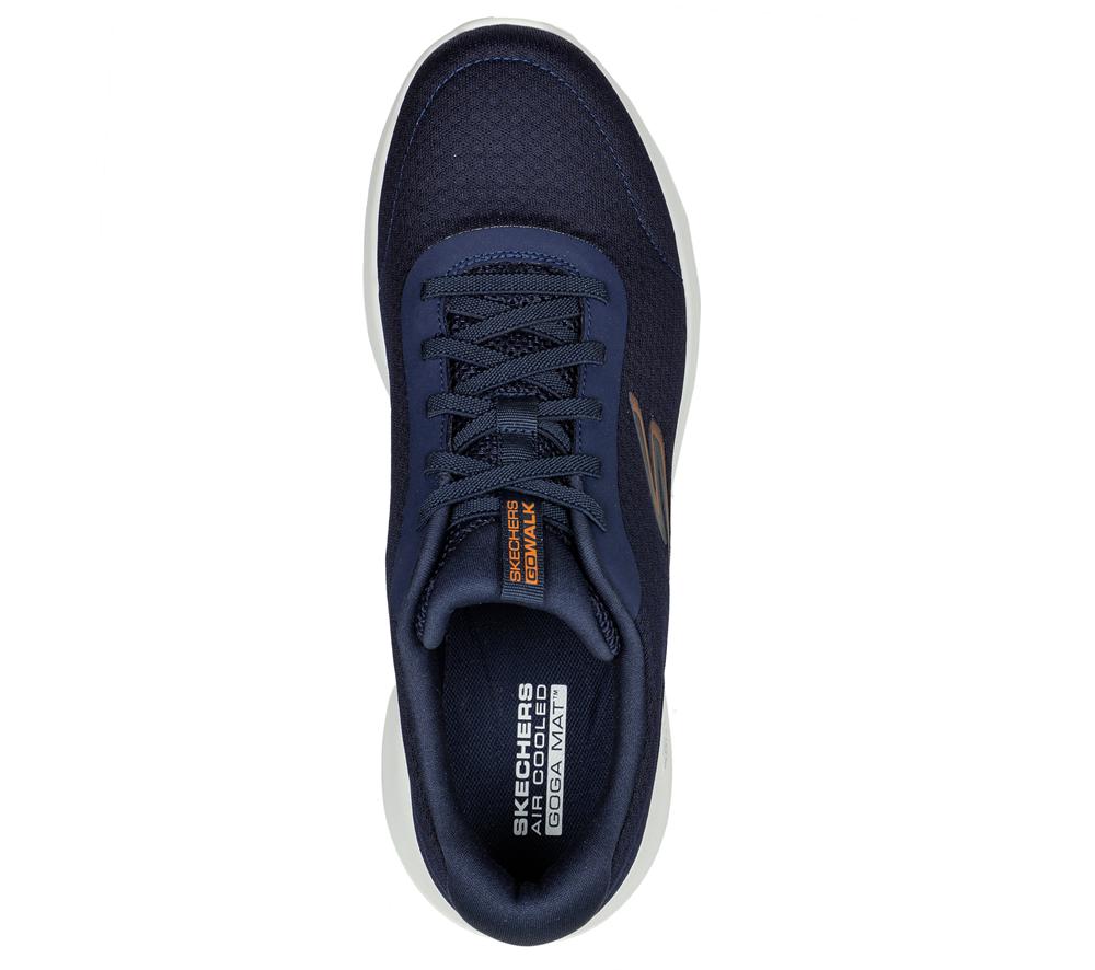 Men Skechers GO WALK Max - Midshore Sneakers Navy / Orange  USA |  9571-MDIEK