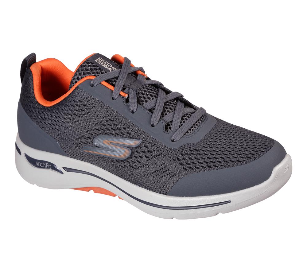 Men Skechers GOwalk Arch Fit - Idyllic Sneakers Charcoal / Orange  USA |  6745-KNRYB
