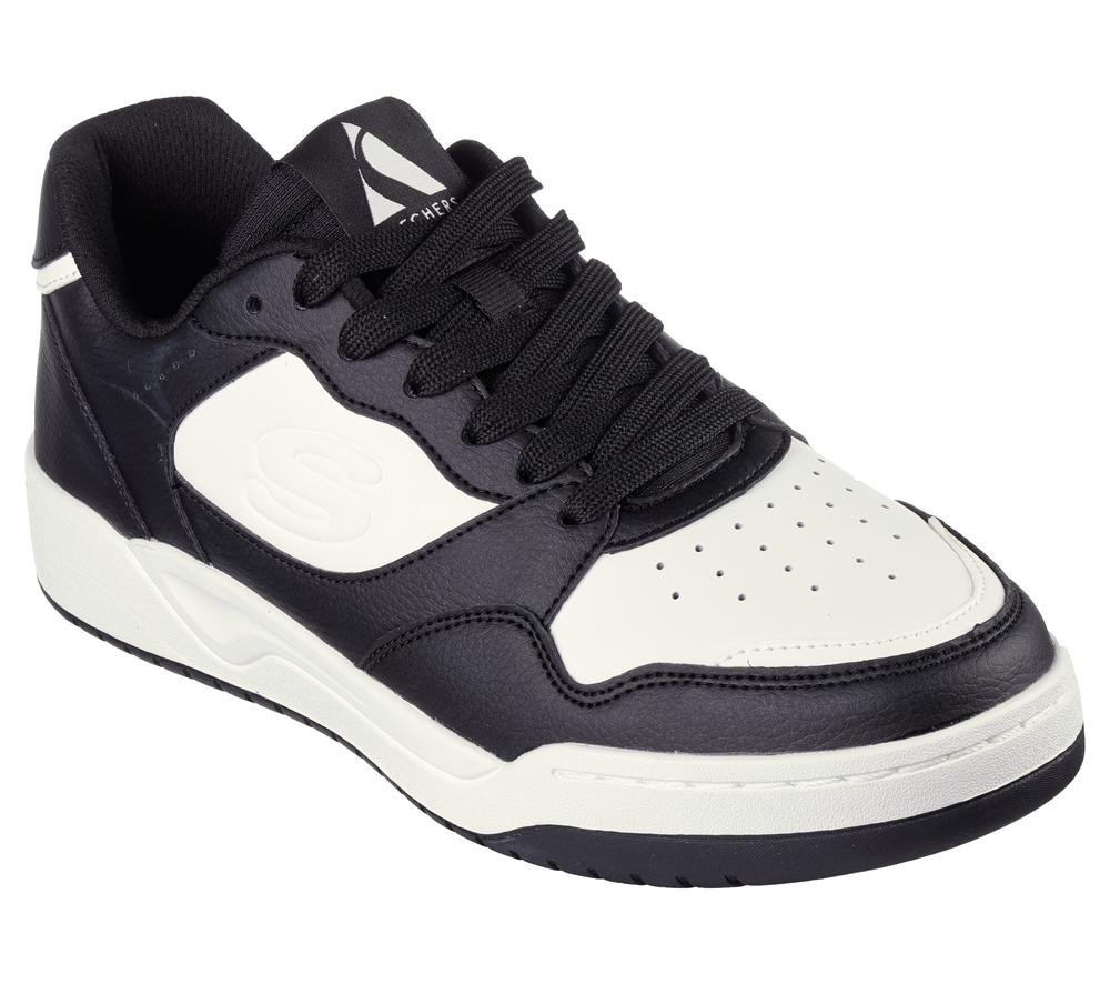Men Skechers Koopa Court - Volley Low Varsity Lace Up Black / White  USA |  3170-PLTHS