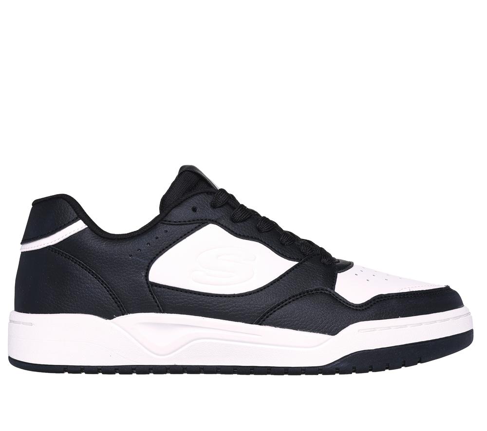 Men Skechers Koopa Court - Volley Low Varsity Lace Up Black / White  USA |  3170-PLTHS