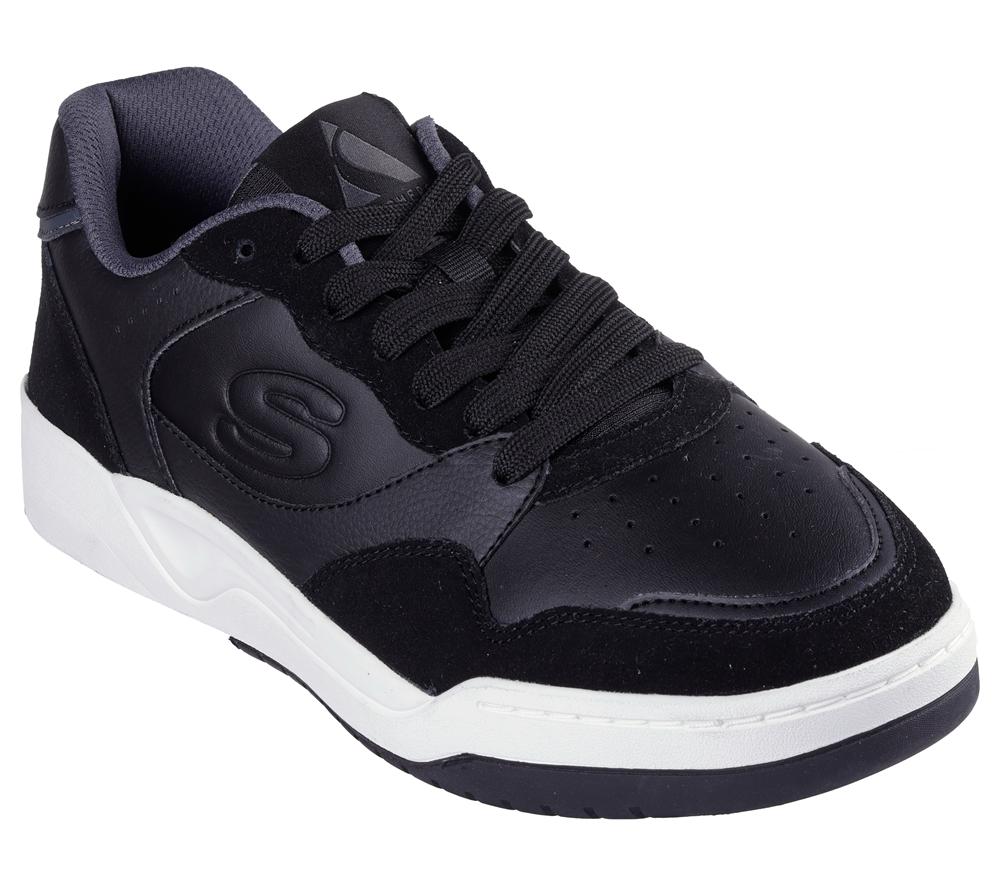 Men Skechers Koopa Court - Volley Low Varsity Lace Up Black  USA |  7304-GANSV