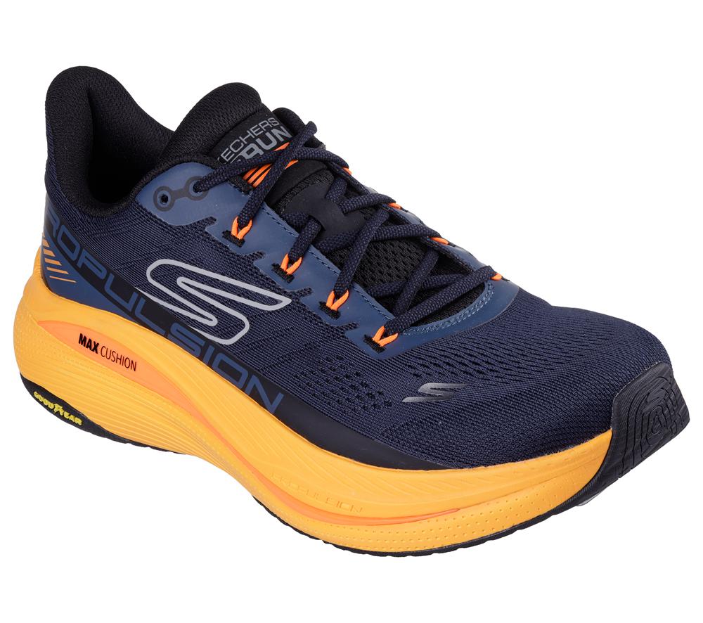 Men Skechers Max Cushioning Propulsion Sneakers Navy / Orange  USA |  3201-HUAEY