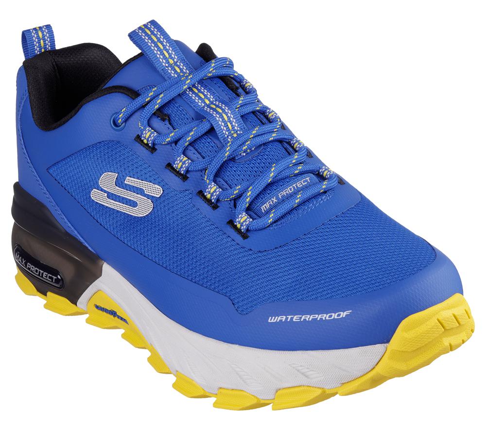 Men Skechers Max Protect - Fast Track Lace Up Blue / Yellow  USA |  1726-BCPEJ