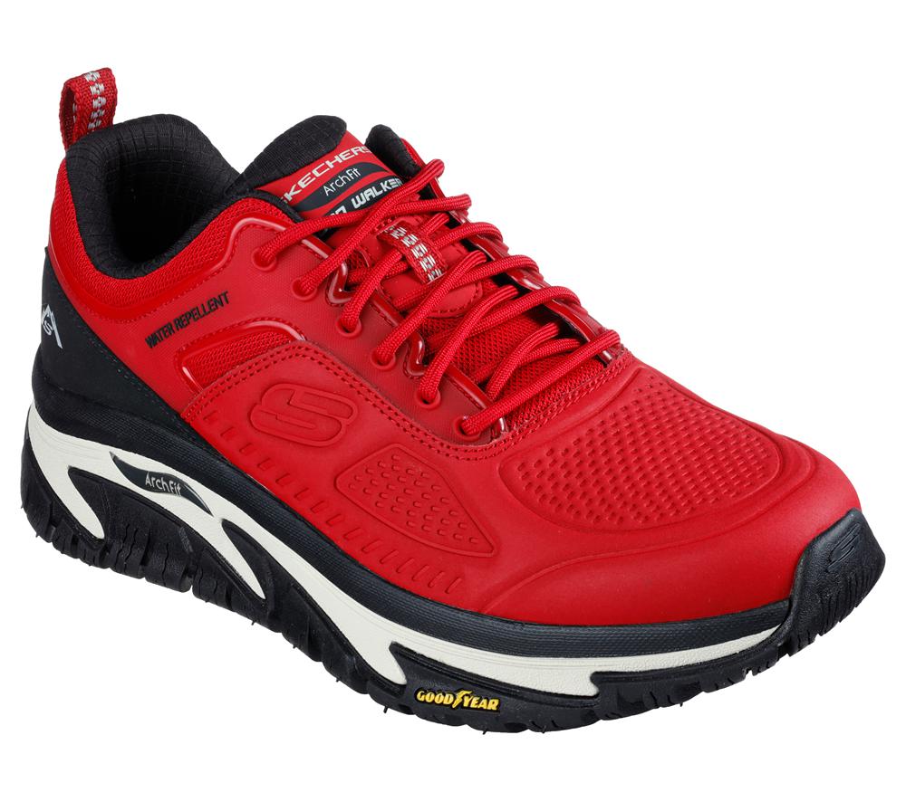 Men Skechers Relaxed Fit: Arch Fit Road Walker - Recon Lace Up Red / Black  USA |  4315-DGCSB