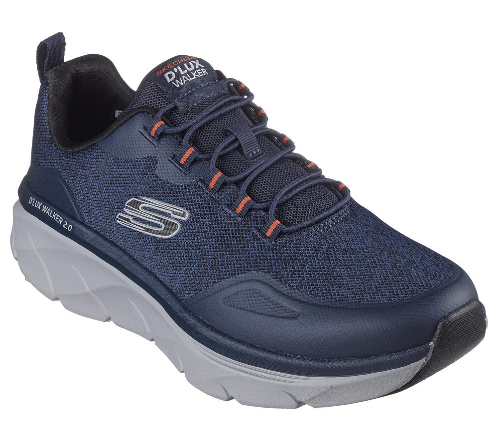 Men Skechers Relaxed Fit: D'Lux Walker 2.0 - Steadyway Slip On Shoes Navy / Orange  USA |  0619-OYGBC