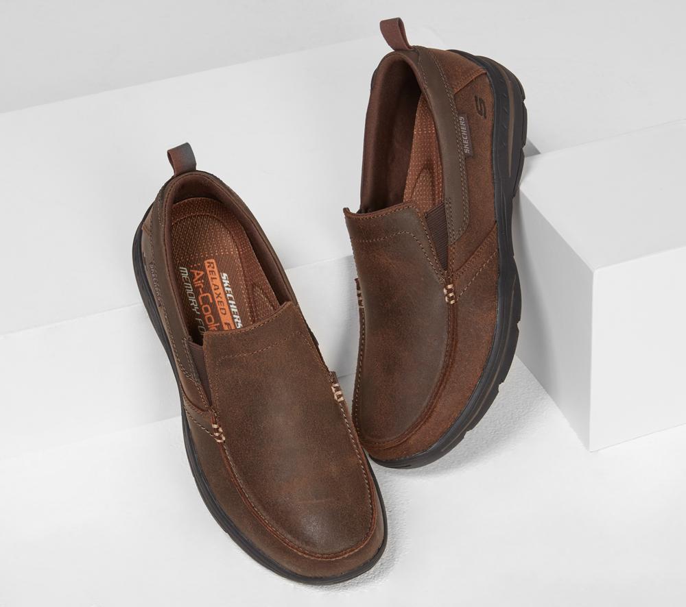 Men Skechers Relaxed Fit: Harper - Forde Slip On Shoes Dark Brown  USA |  3654-GRLMV