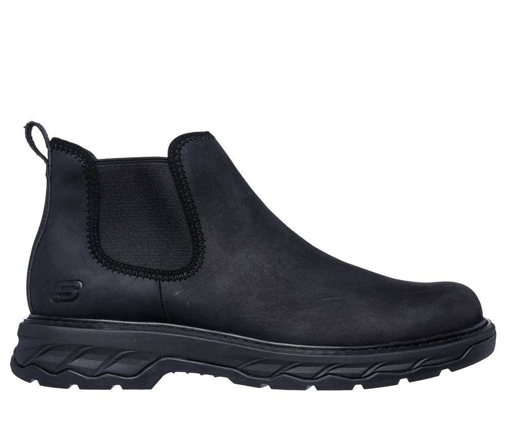 Men Skechers Relaxed Fit: Lockett - Heath Slip On Shoes Black  USA |  4729-HFRBP