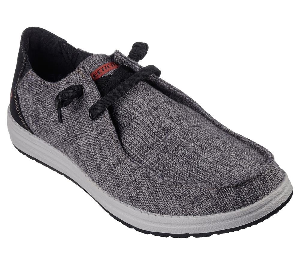 Men Skechers Relaxed Fit: Melson - Nela Canvas Shoes Black  USA |  8130-SAOFM