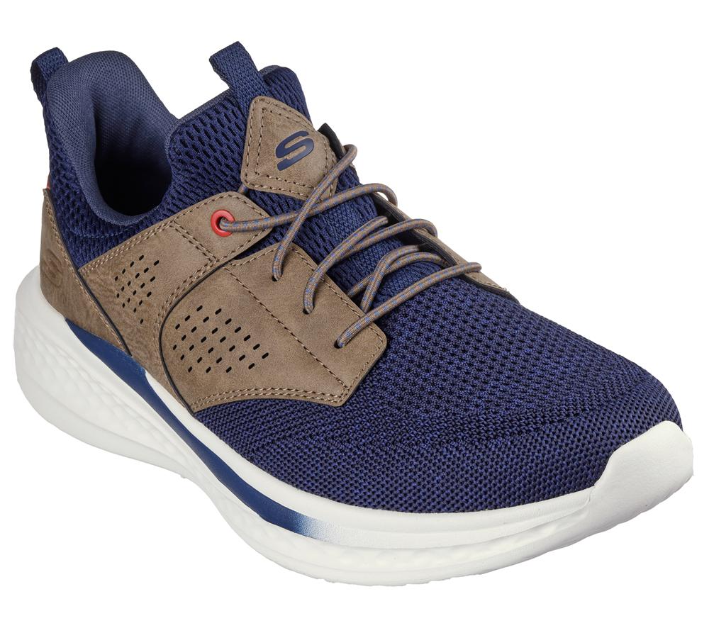 Men Skechers Relaxed Fit: Slade - Breyer Slip On Shoes Navy / Tan  USA |  7619-FBJDT