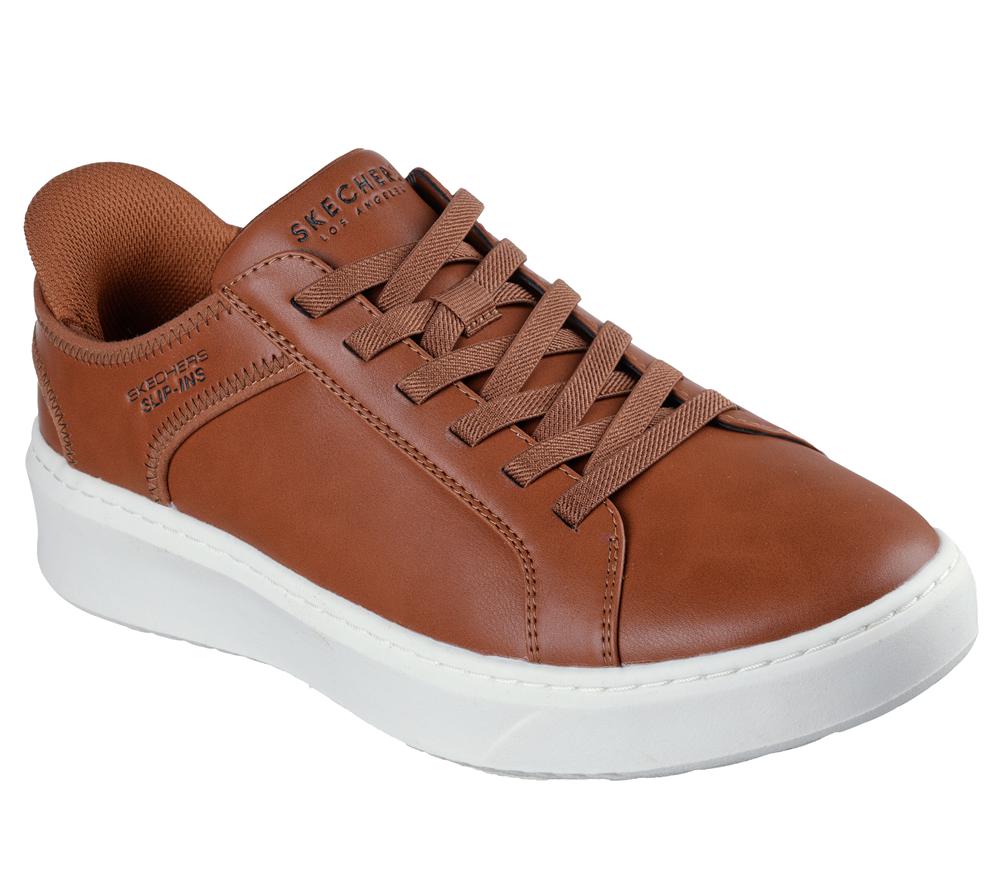 Men Skechers Slip-ins: Court Break - Double Vented Slip On Shoes Cognac Brown  USA |  9480-UHWNF