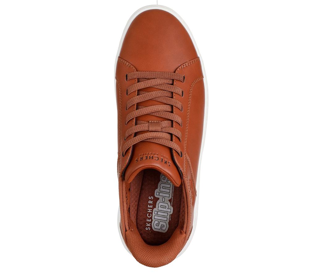 Men Skechers Slip-ins: Court Break - Double Vented Hands Free Slip Ins Cognac Brown  USA |  0165-PUIEL