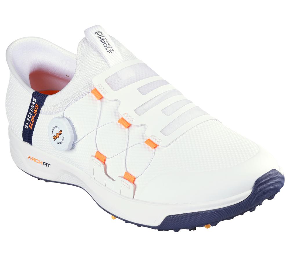 Men Skechers Slip-ins: GO GOLF Elite Vortex Slip On Shoes White / Navy  USA |  3065-WTOFX