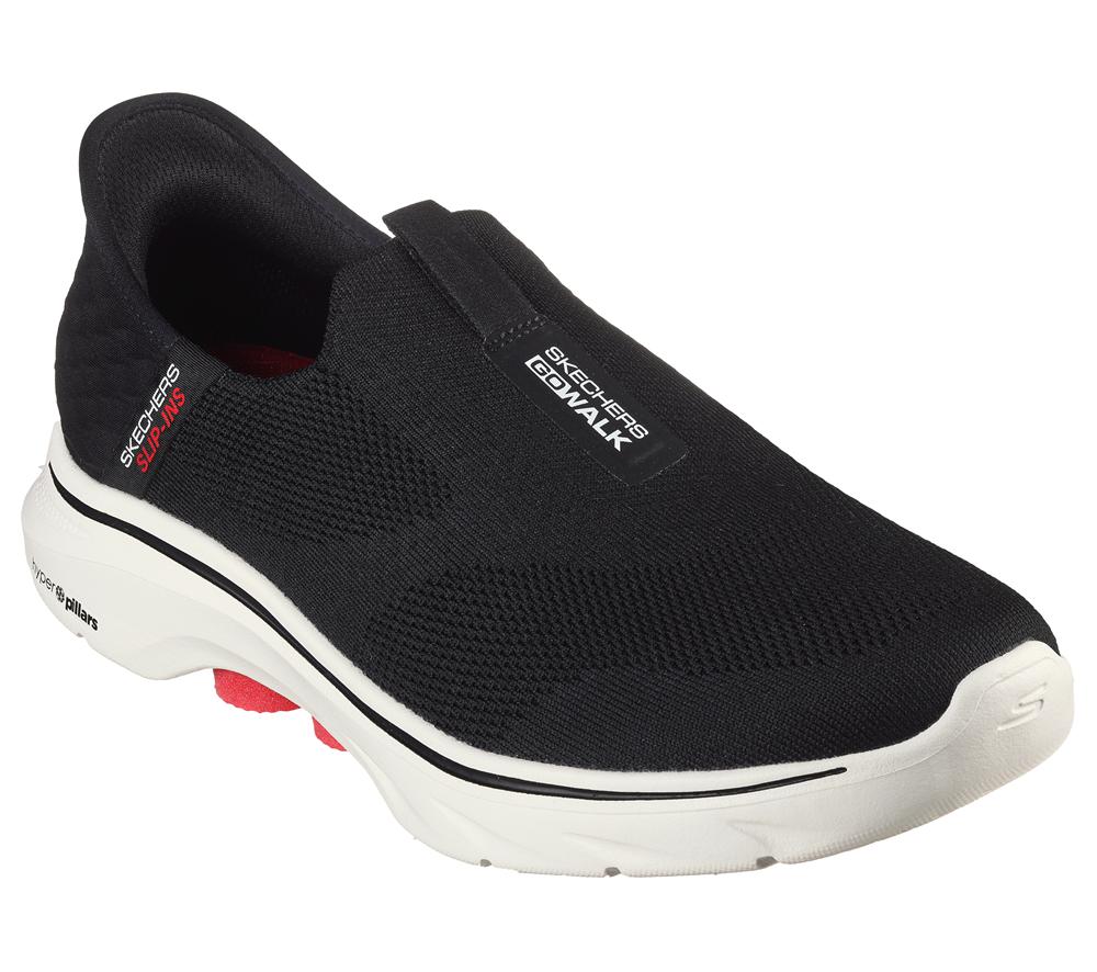Men Skechers Slip-ins: GO WALK 7 - Easy On 2 Hands Free Slip Ins Black / White  USA |  9263-KCYBZ