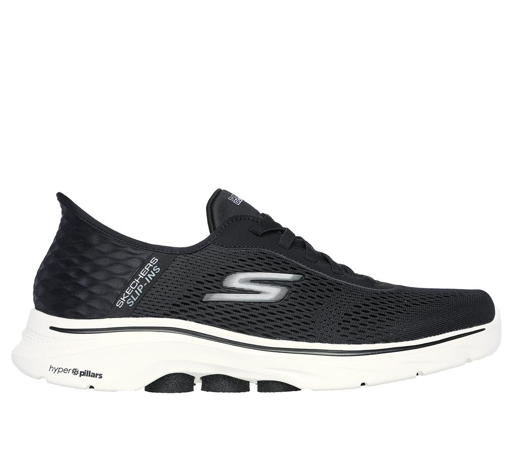 Men Skechers Slip-ins: GO WALK 7 - Free Hand 2 Slip On Shoes Black / White  USA |  5417-XYFJG