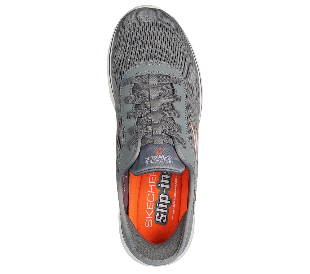 Men Skechers Slip-ins: GO WALK 7 - Free Hand 2 Hands Free Slip Ins Grey / Orange  USA |  5012-KTILG
