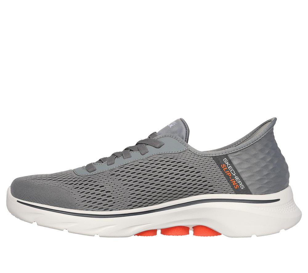 Men Skechers Slip-ins: GO WALK 7 - Free Hand 2 Hands Free Slip Ins Grey / Orange  USA |  5012-KTILG