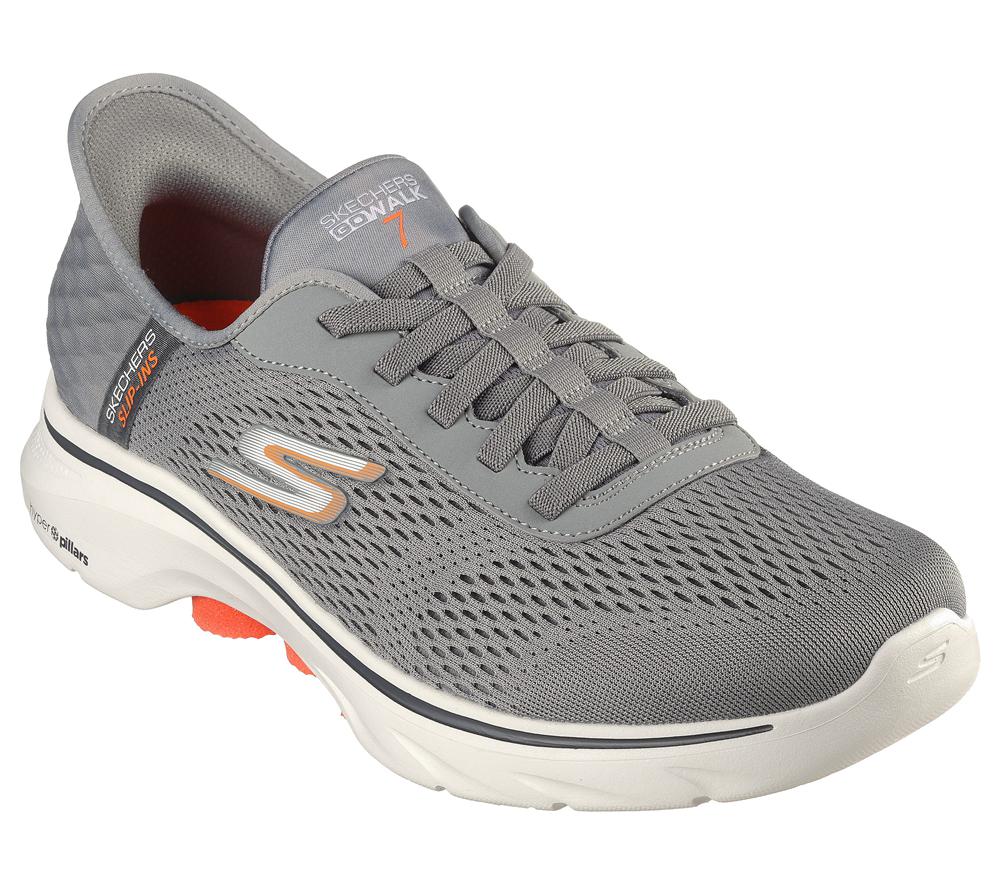 Men Skechers Slip-ins: GO WALK 7 - Free Hand 2 Hands Free Slip Ins Grey / Orange  USA |  5012-KTILG