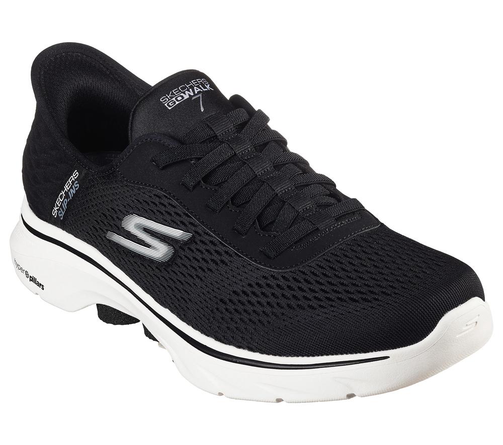 Men Skechers Slip-ins: GO WALK 7 - Free Hand 2 Hands Free Slip Ins Black / White  USA |  8796-RMTQG