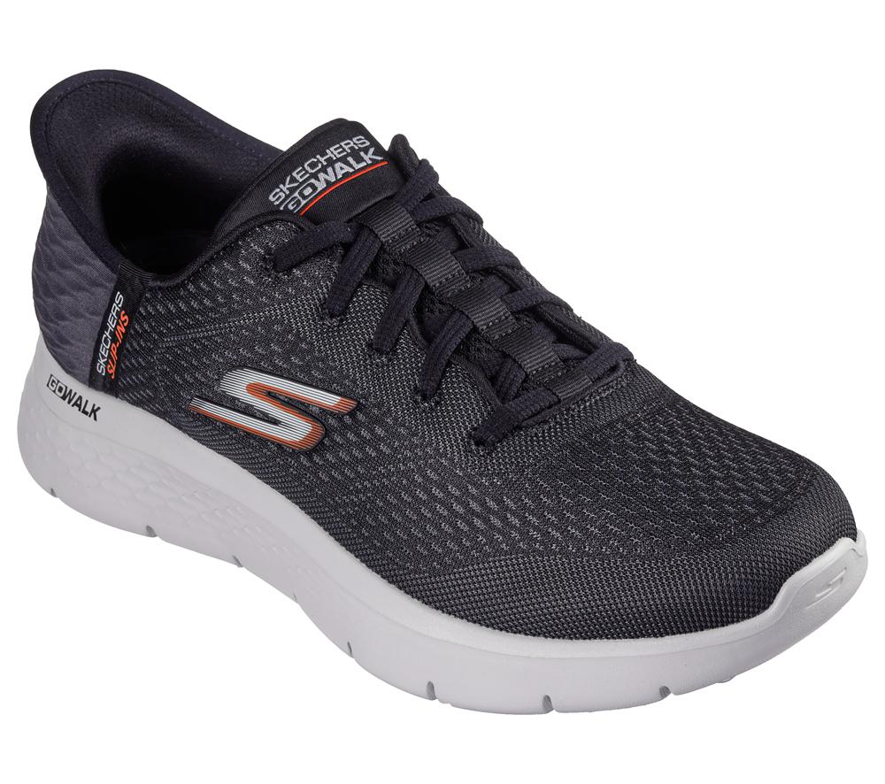 Men Skechers Slip-ins: GO WALK Flex - New World Hands Free Slip Ins Black / Orange  USA |  4893-HWMUS