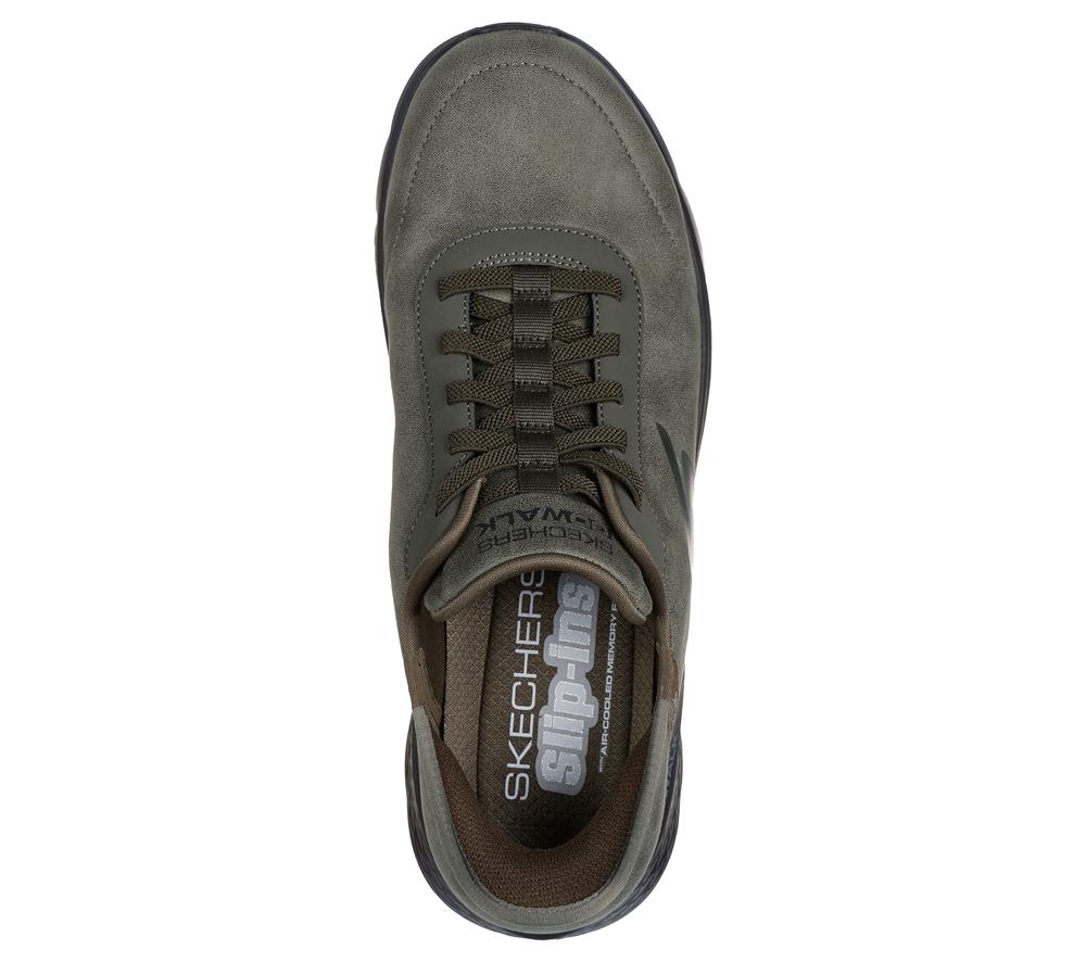 Men Skechers Slip-ins: GO WALK Flex - Smooth Motion Hands Free Slip Ins Olive  USA |  2803-HQPND