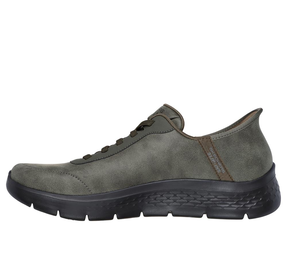 Men Skechers Slip-ins: GO WALK Flex - Smooth Motion Hands Free Slip Ins Olive  USA |  2803-HQPND