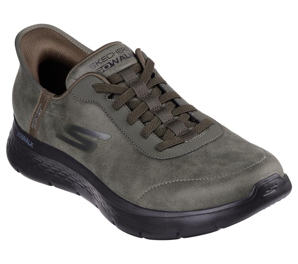 Men Skechers Slip-ins: GO WALK Flex - Smooth Motion Hands Free Slip Ins Olive  USA |  2803-HQPND