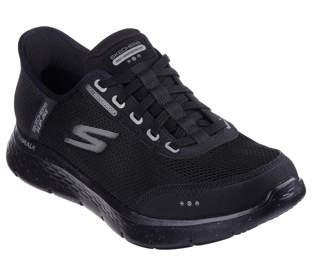Men Skechers Slip-ins: GO WALK Flex - Waterproof Slip On Shoes Black  USA |  8719-DEMCU