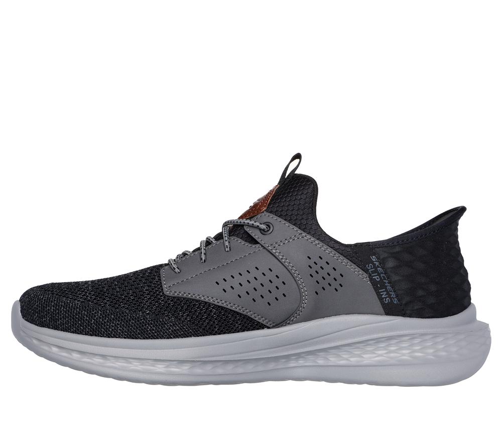 Men Skechers Slip-ins Relaxed Fit: Slade - Caster Slip On Shoes Black / Grey  USA |  5291-AKQCW