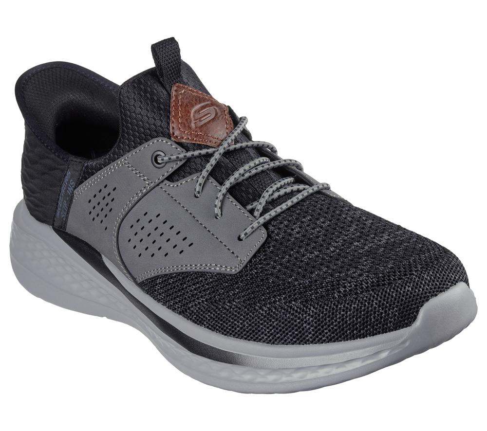 Men Skechers Slip-ins Relaxed Fit: Slade - Caster Slip On Shoes Black / Grey  USA |  5291-AKQCW
