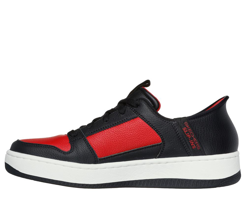 Men Skechers Slip-ins: Sport Court 92 - Distown Slip On Shoes Black / Red  USA |  2563-PNHWR